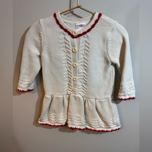 Hanna Andersson 75cm Cream Peplum Sweater with Red Trim, Cotton/Cashmere - Picture 2 of 3